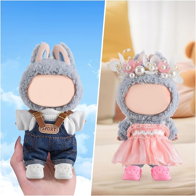 Cute Doll Shoes for Lububu, Premium Doll Shoes for 4-7in Dolls, Compatible with Lububu Doll Clothing & Outfits, 2 Pair of Clog Shoes(Pink and White)