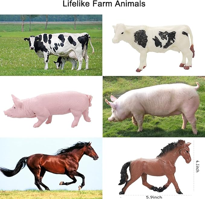 8 Pcs Big Animal Figurines Toys, Farm Realistic Plastic Animals Playset, Educational Preschool Learning Toy Playset for Kids Toddlers