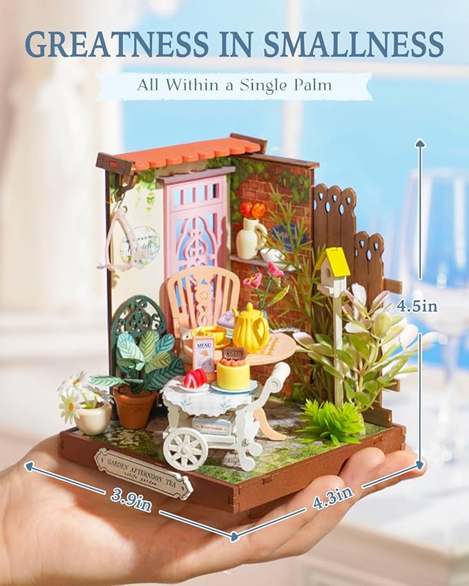 Rolife DIY Mini Building House Miniature Kit-Fancy Tea Yard, Miniature Lifestyle Mini Bookshelf Decoration, DIY Hobbies/Gifts for Craftsman (Fancy Tea Yard)