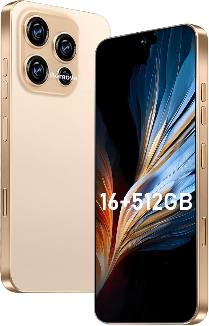 OEJBK 16PROMA X Smartphone New Upgrade 16GB+512GB/6.99" Display 68+108MP Zoom Camera,Tempered Glass Finish, 7000mAh Android 14 Smartphone (Gold)