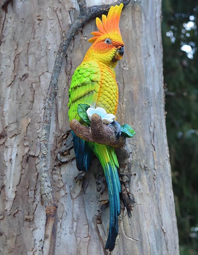 coolboy Hanging Parrot Decor,Tropical Real Resin Bird Figurines,Bird Statues,Parrot Sculpture Home Decor,Perfect for Yard Ornaments,Tree Decorations Outdoor,Patio,Lawn,Tree Trunk, Porch