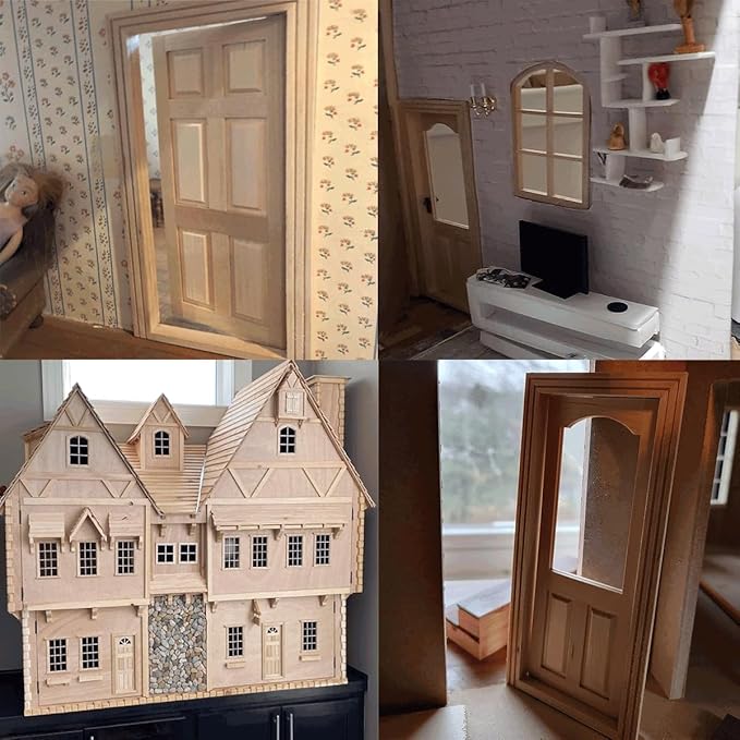 Dollhouse Windows, Wooden Miniature Dollhouse Furniture Window Frame for Dolls Houses Decoration-1: 12 Scale