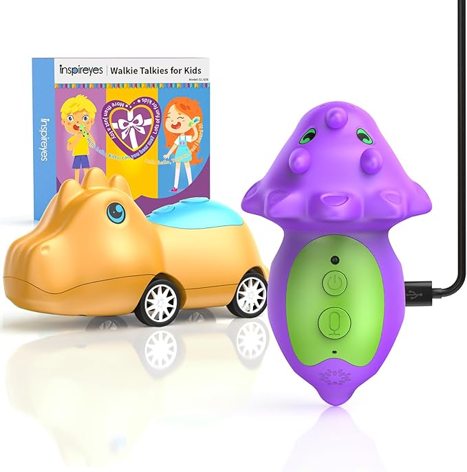 Inspireyes Dinosaur Walkie Talkies for Kids Rechargeable, Dino Toy Cars for Boys & Girls Ages 3-7, Crystal-Clear Audio, 48 Hours of Play, Fun Indoor & Backyard, Birthday Gift for Toddler, 2 Pack