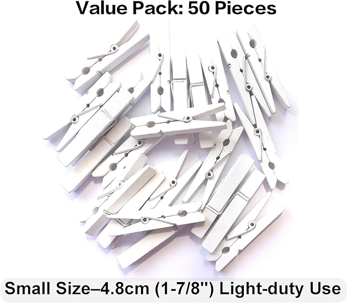 LWR CRAFTS Wooden Small Clothespins 1-7/8" 4.8cm 50 Pieces Per Pack (White)