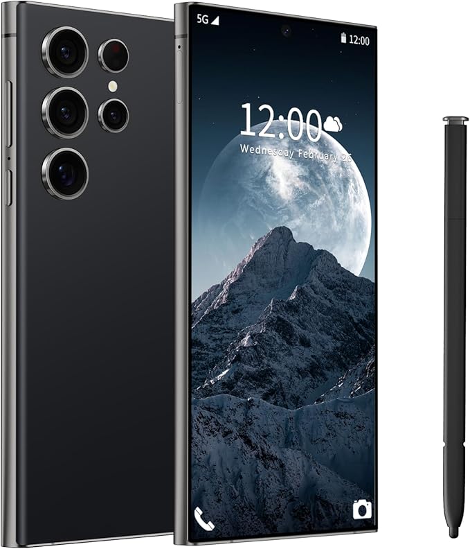 BAOWU I24 Ultra 5G Unlocked Phones, Built in Pen, Smartphone Battery 6800mAh 6.8" HD Screen Unlocked Cell Phone, 16+512GB Android14 with 128G Memory Card, Face ID/Fingerprint Lock/GPS (Black)