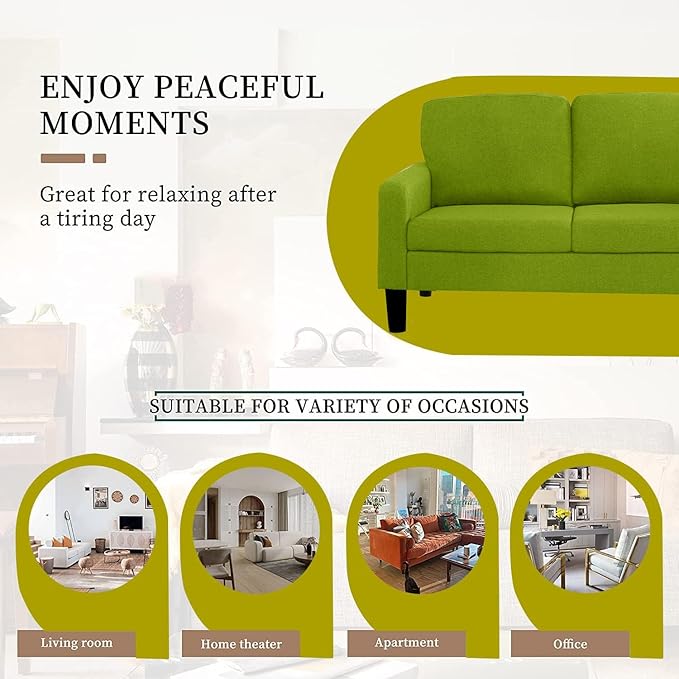 asunflower Small Loveseat 52Inch Small Space Couch Comfy Linen Fabric Love Seats, 2 Seater Sofa Office Couch Tool-Free Assembly for Bedroom,Drom Room,Kid's Room,Green