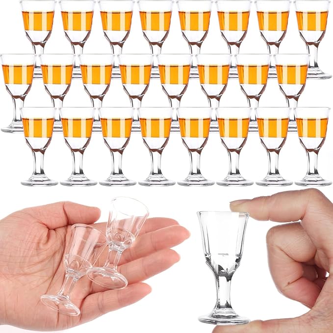 RUIYELE 24 Pack Small Mini Shot Glasses 10 ml 0.338oz, Mini Wine Glass Shooters Small Fancy Shot Glasses Super Cute and Elegant