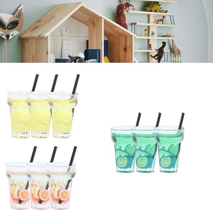 9Pcs 1:12 Miniature Dollhouse Juice Drink Cups Colourful Simulation Drink Wine Glass Model for Mini House Dining Hall Decoration