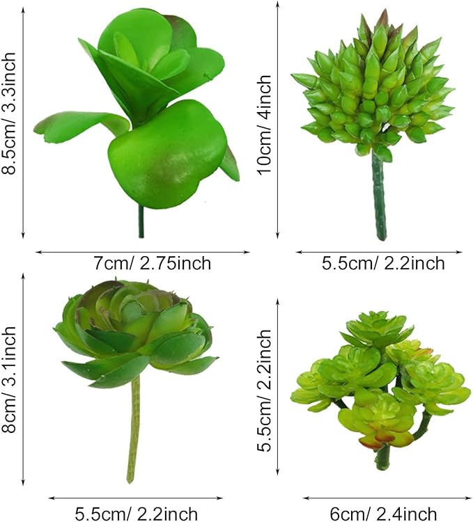 Woohome 20 PCS Artificial Succulent Plants, Green Fake Succulent, Unpotted Faux Succulent Assortment in Flocked Blue in Different Type for Birthday Home Decor Indoor Wall Garden DIY