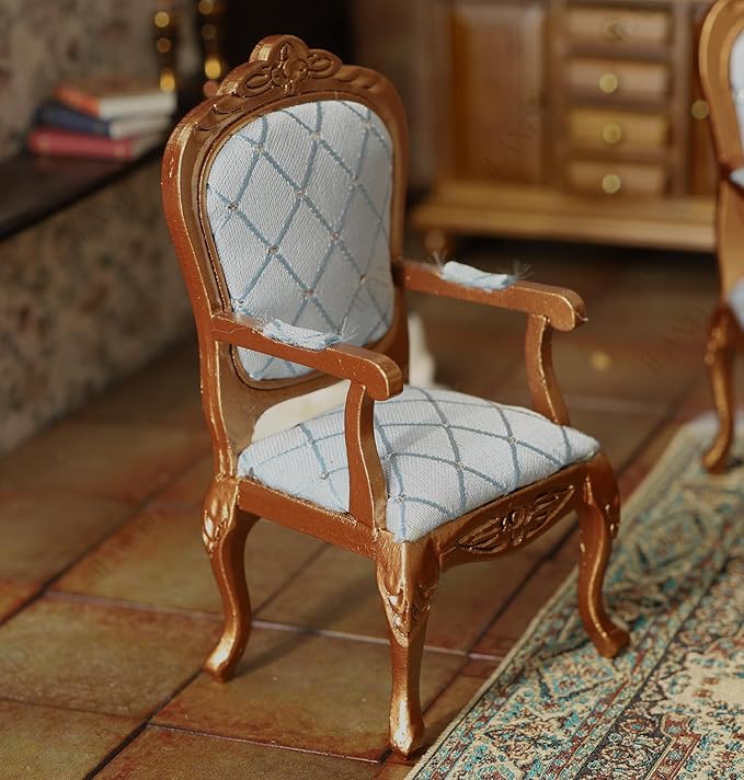 iLAND Victorian Dollhouse Furniture Set, Doll House Furniture and Accessories, Miniature Dollhouse Sofa with 1/12 Scale Accessories 8pcs, Mothers Gift, Wife Gift, Bookshelf Décor (Gold & Blue)