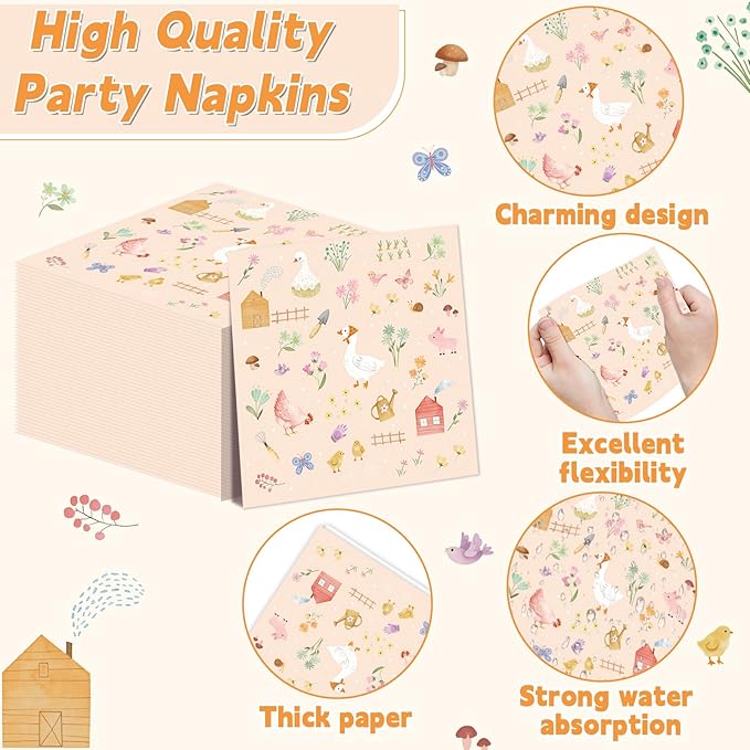 96Pcs Farm Barnyard Party Decorations Garden Tea Themed Tableware Farm Animals Flowers Plates Napkins Forks Summer Floral Dinnerware Supplies for Baby Shower Birthday Serves 24 Guests