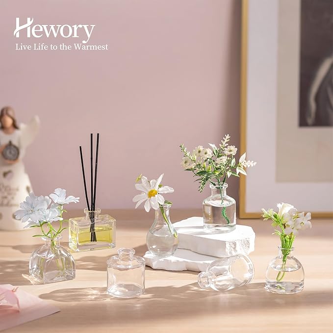 Hewory Mini Bud Vases for Centerpieces: 28pcs Small Glass Vase Bulk - Clear Tiny Vases for Wedding Baby Shower Birthday Party Events Table Decor