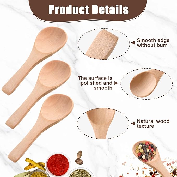 Boao 50 Pcs Small Wooden Spoons, 3.5'' L, Mini Wood Natural Tiny Spoons Wooden Little Teaspoons for Jars Sugar Creamer Honey Spices Salt Kitchen Supplies (Light Wood)