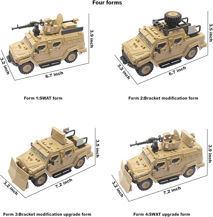Military Vehicle Building Toy, Armored Vehicle Building Block Toy, Army Battle Brick, Military Car Model Toys for Age 6 7 8 9 10 11 12+, Accessories Compatible with Major Mini Figure (Desert Color)