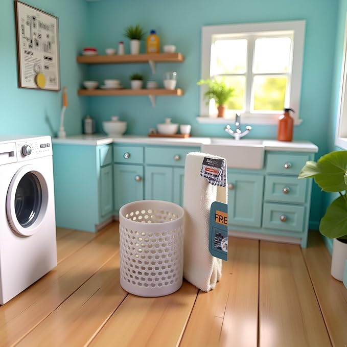 Dollhouse Mini Storage and Laundry Basket, Gray, 1:12 Scale, Plastic Bathroom Laundry Accessory