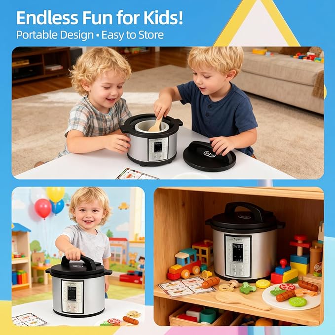 15-PCs Wooden Air Fryer/18-PCs Pressure Cooker Playset for Kids Pretend Cooking Toy with Food Accessories Utensils Montessori Kitchen Role Play (Pressure Cooker)