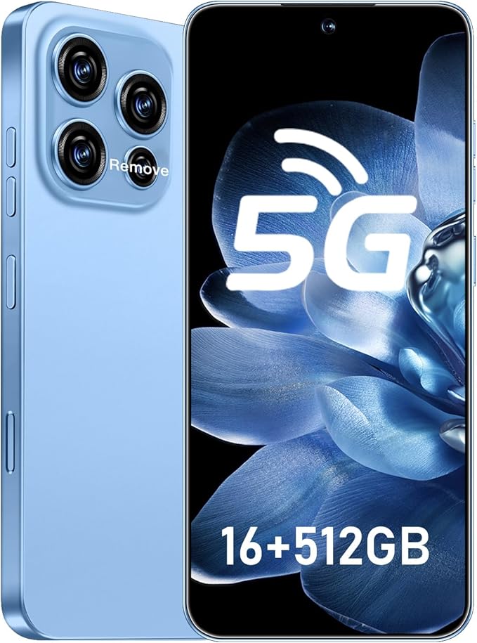 JQAKP 16PROMA X 5G Phone,Smartphone Unlocked Cell Phone 16GB+512GB/6.99“ HD Screen Display/68MP+108MP Camera/7000 mAh, Dual SIM Card/Face Unlock/Fingerprint Button Unlock (Blue)
