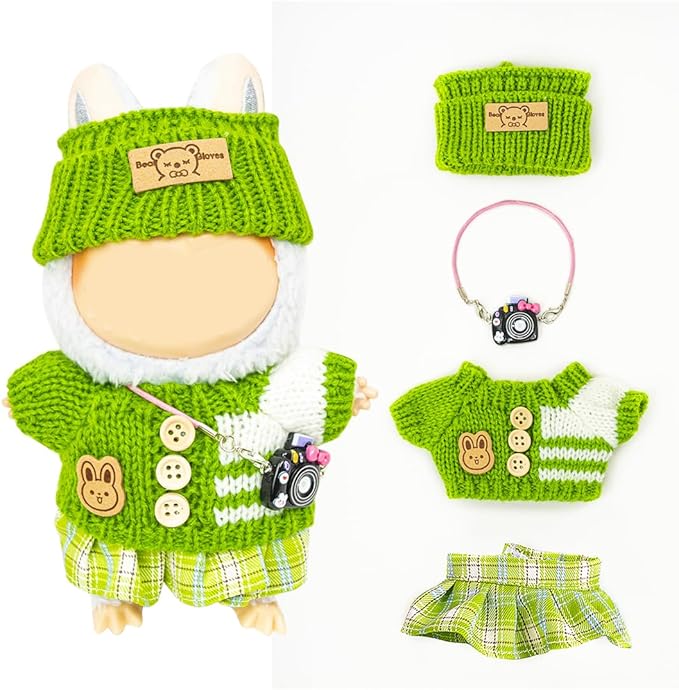 Clothes for Lububu 17cm Dolls(NO Doll) for Lububu Doll Outfits with Accessories Suit for Lububu Cute Stylish Dress Up Set Green
