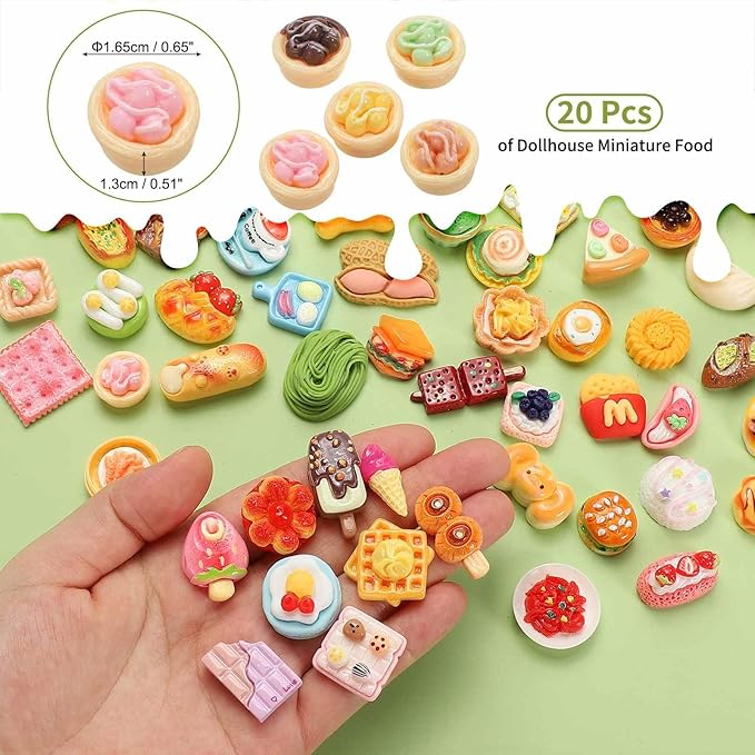 Dollhouse Miniature Food, Cute Mixed Ice Cream Ball Dessert Figures Toys Mini Resin Foods Trinkets for Pretend Play Kitchen Cooking Game & Doll House Decor (Mixing Colors, 20pcs)