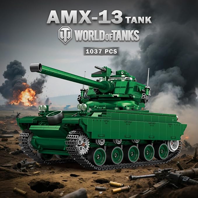 Reobrix AMX-13 Light Tank Building Set, 1:28 Scale Military French Tank Model Toy Set for Military Fans, 1037 PCS Collectible Building Block Kit, Ideal Gift for Adults Boys Age 14+
