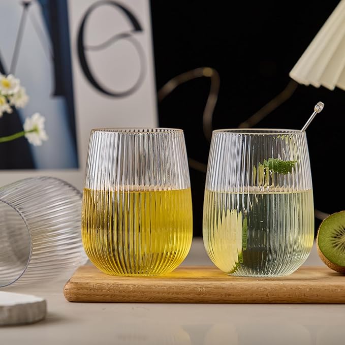 Lueumxc 36 Pack Plastic Ribbed Wine Glasses, 15Oz Origami Disposable Wine Glasses Unbreakable Clear Plastic Cocktail Glasses Recyclable Shatterproof Reusable Wine Cups