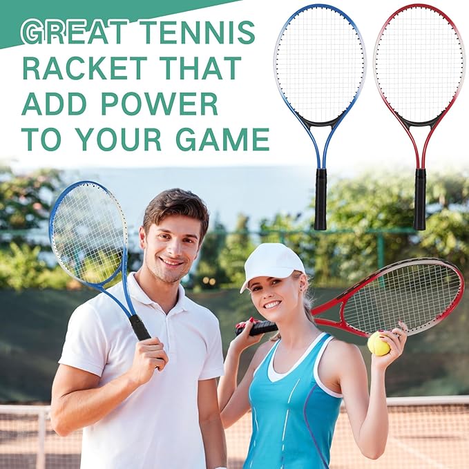 Motionchic 16 Pcs Tennis Rackets for Adult Recreational 8 Players 27" Tennis Racquet Bulk Lightweight Tennis Racket with 8 Tennis Balls for Training Beginners with Overgrips Carry Bag