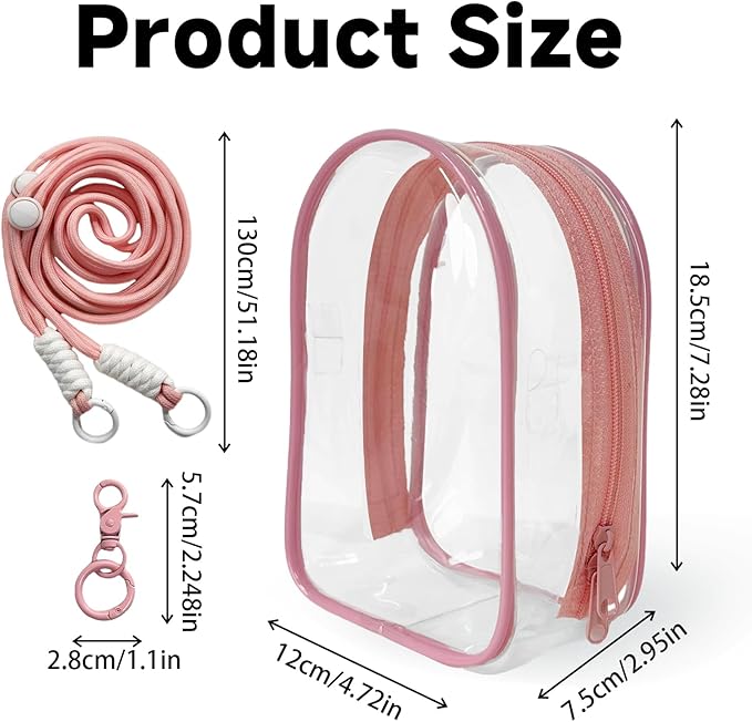 Clear Figure Display Bag with Keychain and Lanyard, Protective Doll Case, 18.5cm/7.28in Crossbody Doll Storage Bag
