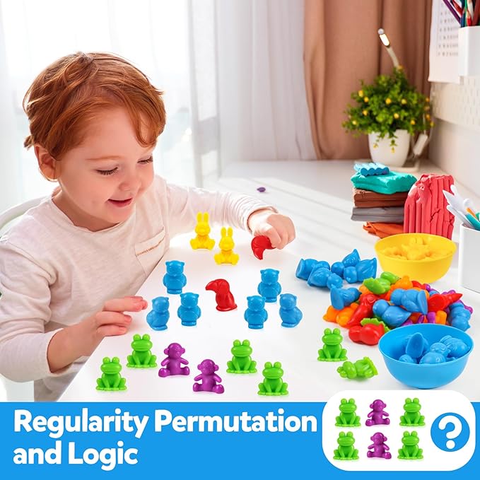Counting Animals Toys Matching Game with Sorting Bowls Preschool Learning Activities Montessori Sensory Toys for Math Color Sorting, Party Favors Birthday New Year Gifts for Kids