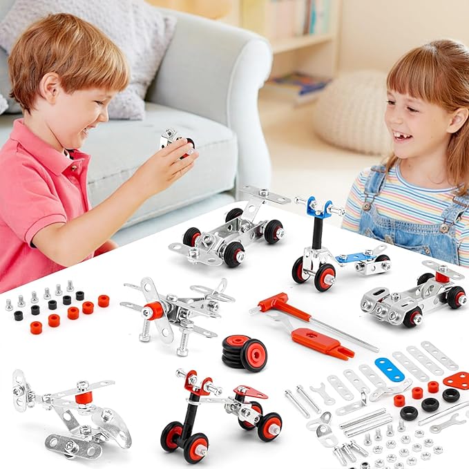 Cars & Airplane Metal Model Set, Building Kit Model, 231 PCS 6 Models Metal STEM Project Building Toys for Kids Ages 8-12, Assembly Vehicles Metal Toys Model