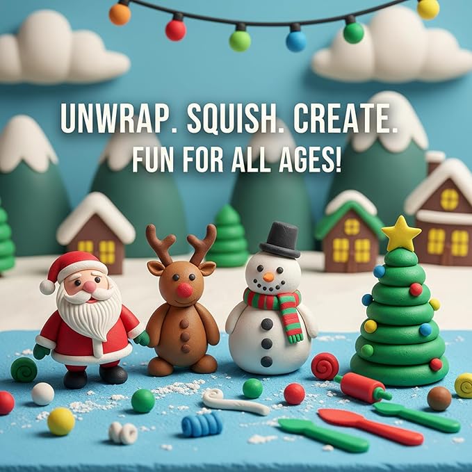 Air Dry Clay for Kids, 4 Christmas Mini Modeling Clay Sets, DIY Snowman Model Magic Clay Kit with Tools & Tutorials, Christmas Stocking Stuffers for Kids, Creatible Art Crafts Toys Gifts Xmas Gift