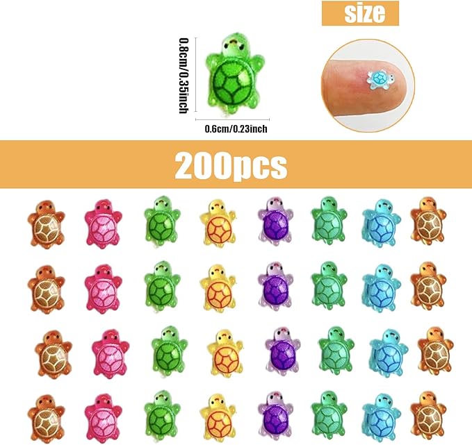 200PCS Mini Turtle Decor for Dollhouse Resin Tiny Turtles for Crafts Micro Miniature Turtle for Fairy Garden Dollhouse Micro Landscaping Decoration