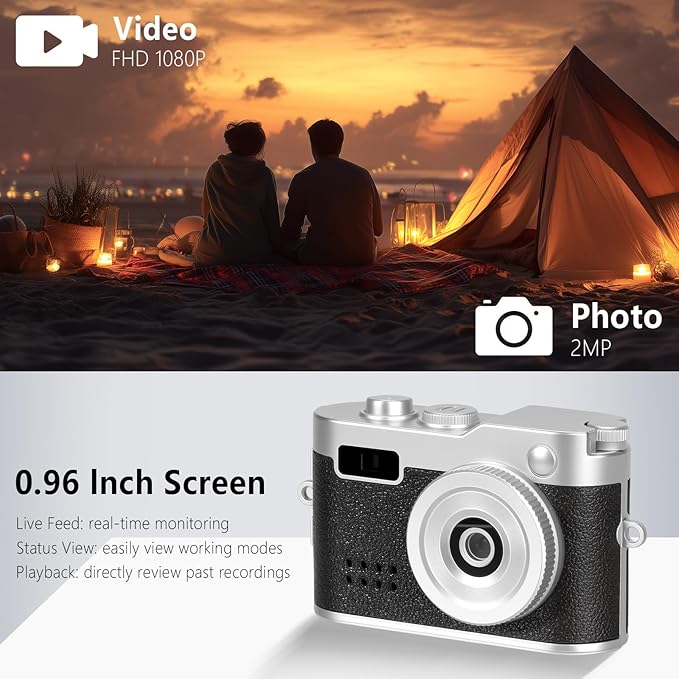 Mini Keychain Camera, FHD 1080p Mini Digital Camera with 32GB SD Card, 0.96" HD Display, 100 Mins Battery Life for Travel Recording Birthday Gifts (Vintage, Dark)