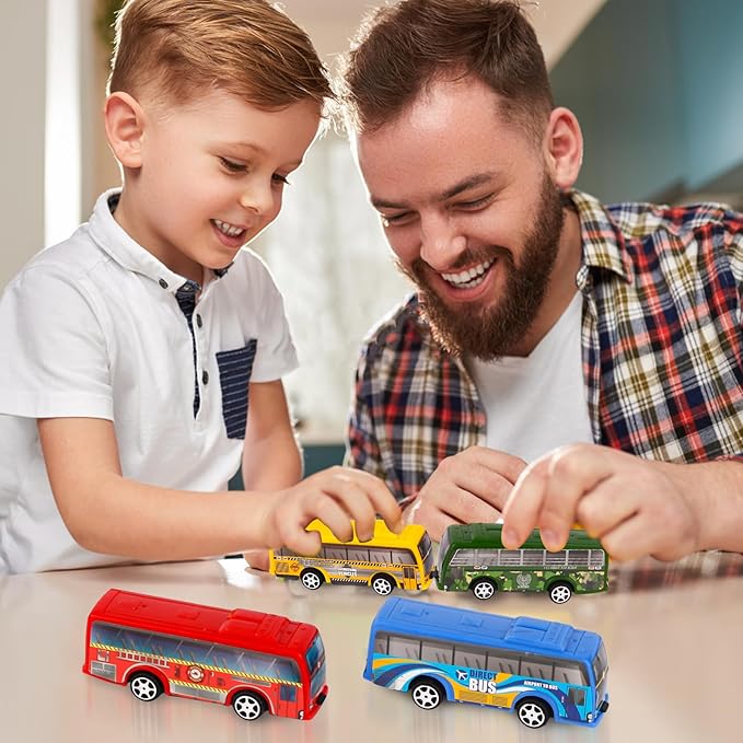 16 Pcs Pull Back City Bus Vehicles Toys Set, Mini Pull Back Cars for Kids Toddlers, Friction Powered Racing Vehicles Bulk Toys, Party Favors Goodie Bags Stuffers Pinata Fillers for Boys Girls