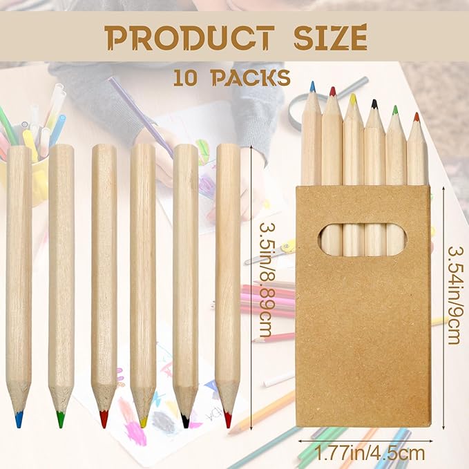 Zorfeter 10 Pack 3.5 Inch Mini Colored Pencils, 6 Per Pack Portable Short Fat Pre-Sharpened Bulk Pencils 6 Colors for Painting/Classroom School Supplies(60PCS)