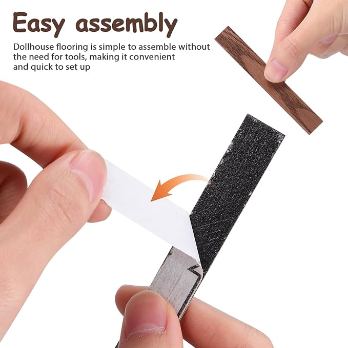 TOYANDONA 40pcs Miniature Dollhouse Flooring, Mini Floor Boards Self Adhesive Dollhouse Wood Flooring Peel and Stick for Dollhouse Accessories (Dark Brown)