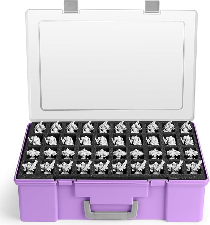 Miniature Storage Carrying Figure Case - 120 Slot Figurine Minature Carrying Case with 3 Foam Layer for Miniatures Compatible with 40k, DND & More (Purple)