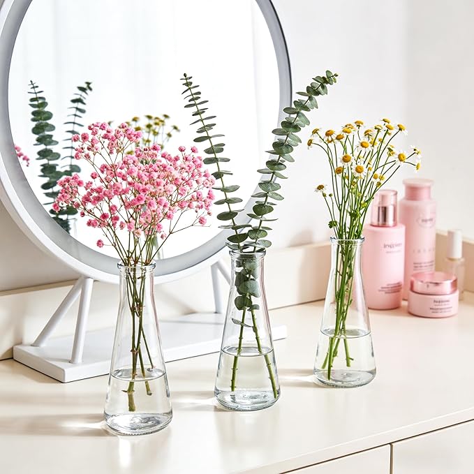 12pcs Glass Bud Vases for Centerpieces, Clear Small Flower Vases Wedding Table Decor for Wedding Decorations Indoor Home Party Decorations, 7.2"