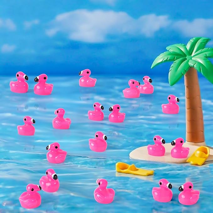 240PCS Mini Flamingo Resin Ducks Set Miniature Flamingo Gifts Tiny Animal Figurines Toy Bulk for Garden Decor DIY Craft Micro Landscape Fairy Party