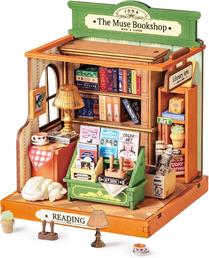 Rolife DIY Mini Building House Miniature Kit-The Muse Bookshop, Miniature Lifestyle Mini Bookshelf Decoration, DIY Hobbies/Gifts for Craftsman (The Muse Bookshop)