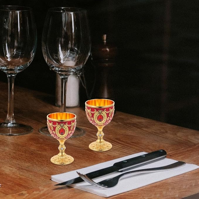 Zerodeko 2Pcs Metal Wine Cups 1Oz Small Goblets European Style Mini Chalices for Whiskey Cocktail Home Bar Entertaining