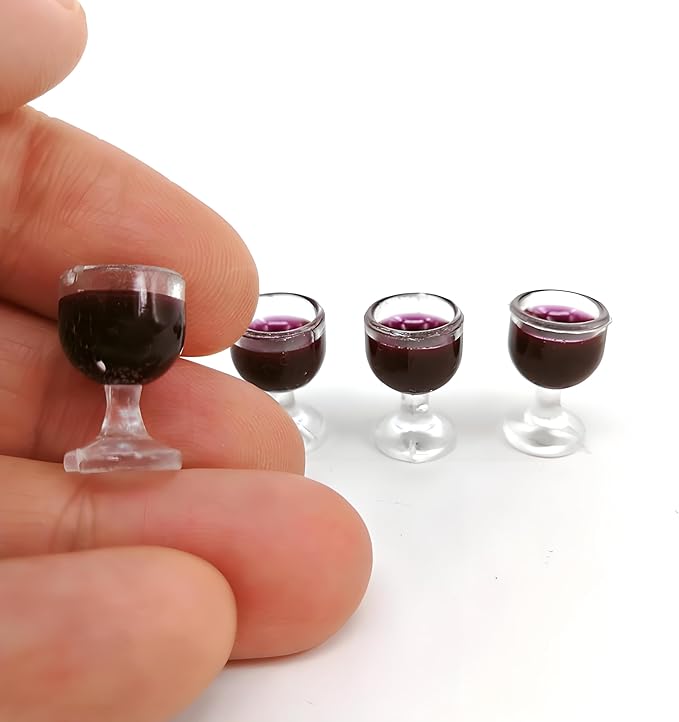 4Pcs Miniature Wine Glasses, Red, 1:12 Scale Dollhouse Accessories, Room Decoration Display