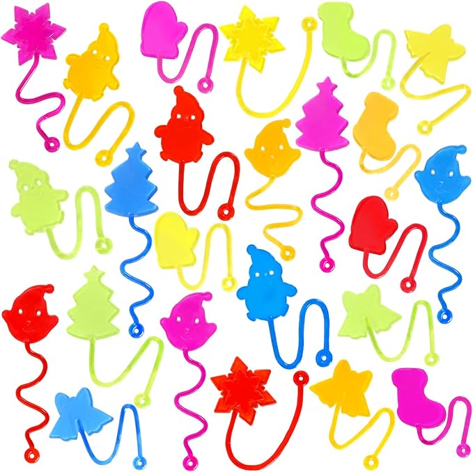24PCS Christmas Sticky Hands Toys for Kids, Rubbery Stretchy Goodie Bag Stuffers Toys for Christmas Party Favors Supplies, Colorful Stocking Stuffers for Classroom Prizes