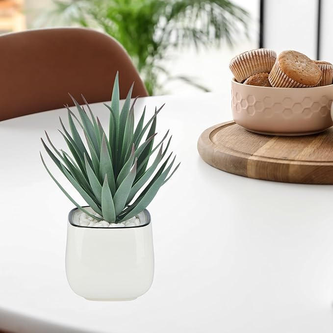 TOPSV Artificial Succulents in Pots - Small Fake Plants Mini Succulent Agave Faux Plants Indoor for Boho Bathroom Decor, Bedroom, and Coffee Table Office Farmhouse Decoration