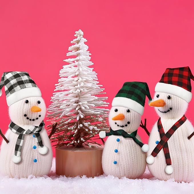 Geyoga 16 Pcs Mini Knit Doll Hat Valentines Day Small Santa Hat for Craft Winter Mini Snowman Hats and Scarf Tree Ornaments Snow Stripe Heart Wine Bottle DIY Decor Gifts