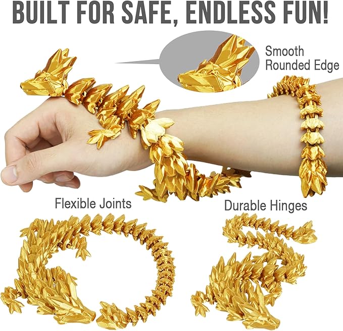 Small Dragon Eggs with Dragon Inside, 3D Printed Surprise Funny Gifts for Kids, Articulated Dragon Fidget Toys for Adults, Executive Desk Toys Office Room Décor (Gold)