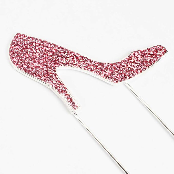 LINGTEER High Heel Pink Rhinestone Crystal Cake Topper Perfect for Birthday Wedding Anniversary Party Keepsake Sparkle Decoration