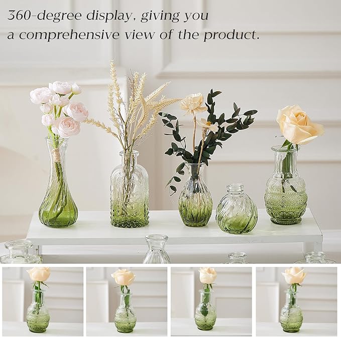 Glass Bud Vase Set of 30 - Small Vases for Flowers in Bulk - Assorted Vintage Crystal Vases for Flowers, Table Centerpieces (Green, 30 Pcs)