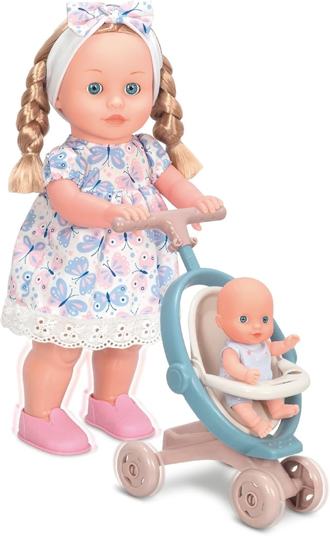 Mother Love Walking Dolls,16 Inches Interactive Baby Dolls Set with Stroller & Sister, Baby Dolls with Hair, Singing and Walking Dolls for Girls ,for 3+ Year Old Girls Gifts