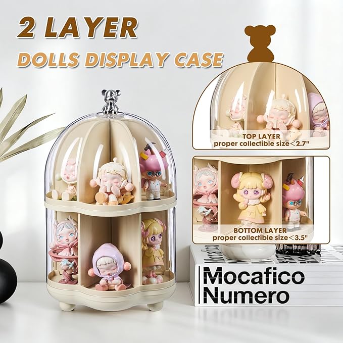 2 Layer Dolls Display Case Figure Toys Storage Box Transparent Blind Box Organizer Stand Dustproof Protection Showcase for Action Figures/Toys/Collectibles (2 Layer)