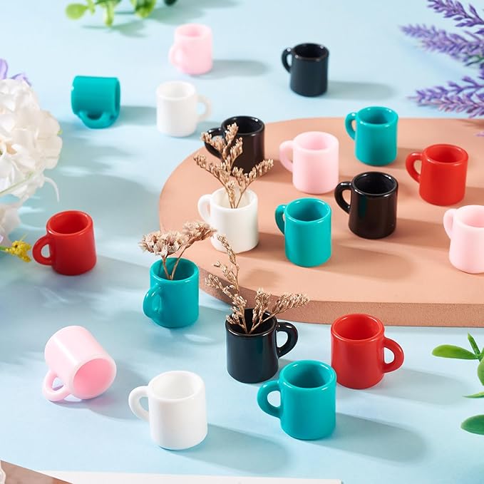 Cheriswelry 30Pcs Mini Resin Cups Coffee Mug Miniature Ornaments Dollhouse Kitchen Set Simulated Drink Lovely Tableware Desktop Dollhouse Accessory 15.5x22mm for Home Christmas Party Decoration